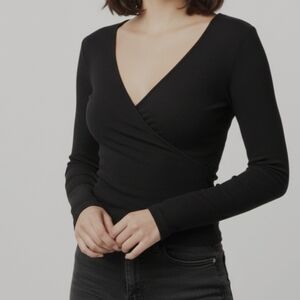 H&M Divided Black Deep V-Neck Ribbed Top - Size S